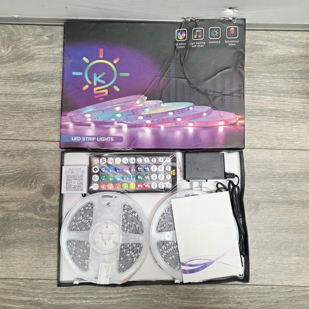 KS RGB LED Strip Lights 100ft 2x50ft Music Sync Color Changing with Remote 44 ke